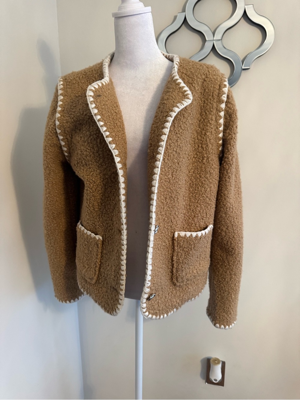 bagatelle Camel Teddy Jacket with White Contrast Trim